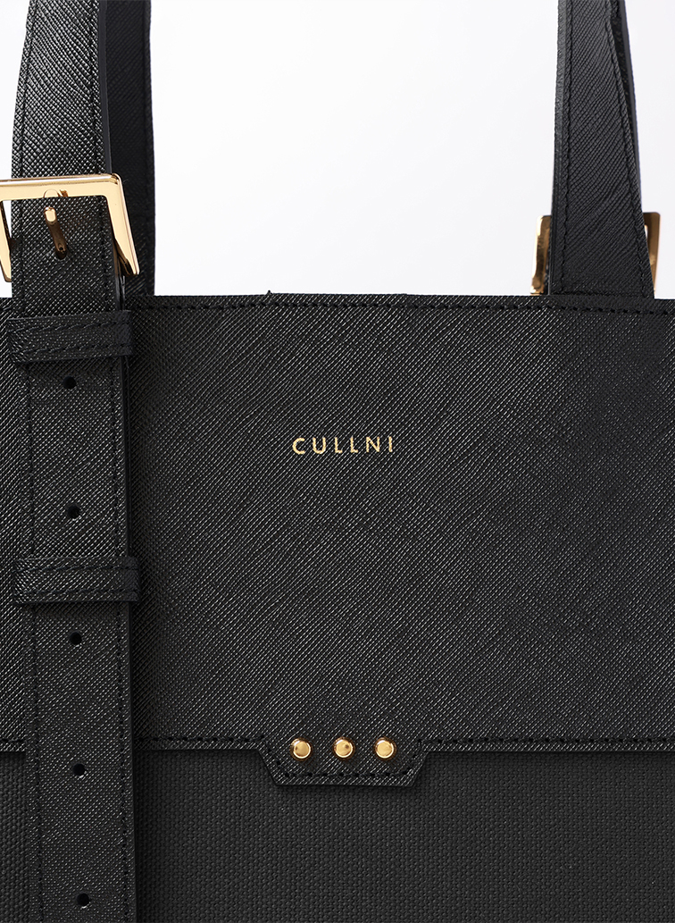 Leather Belt Handle ＆ Canvas Combination Mini Tote Bag 詳細画像 Black 2