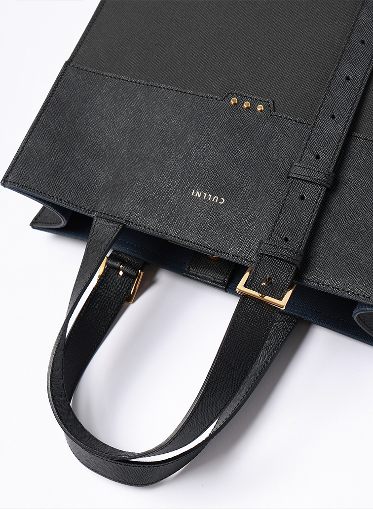 Leather Belt Handle ＆ Canvas Combination Mini Tote Bag 詳細画像 Black 3