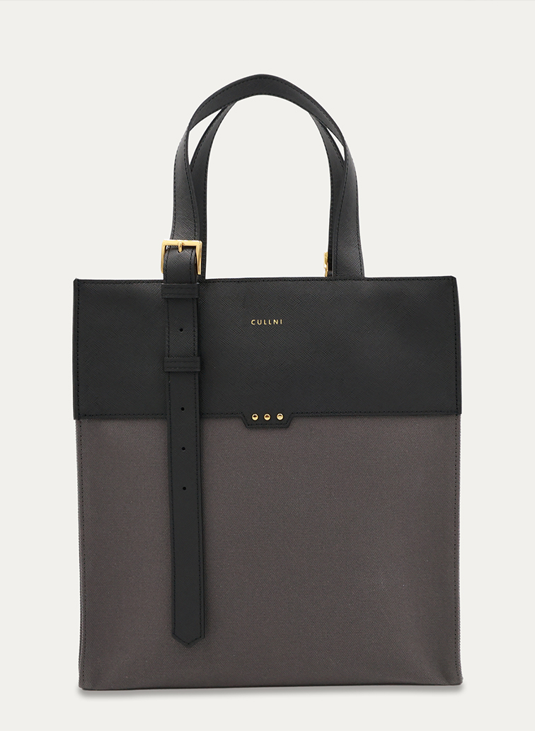 Leather Belt Handle ＆ Canvas Combination Mini Tote Bag 詳細画像 Grey 1