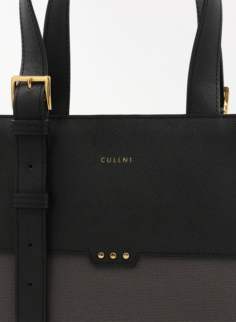 Leather Belt Handle ＆ Canvas Combination Mini Tote Bag 詳細画像 Grey 2