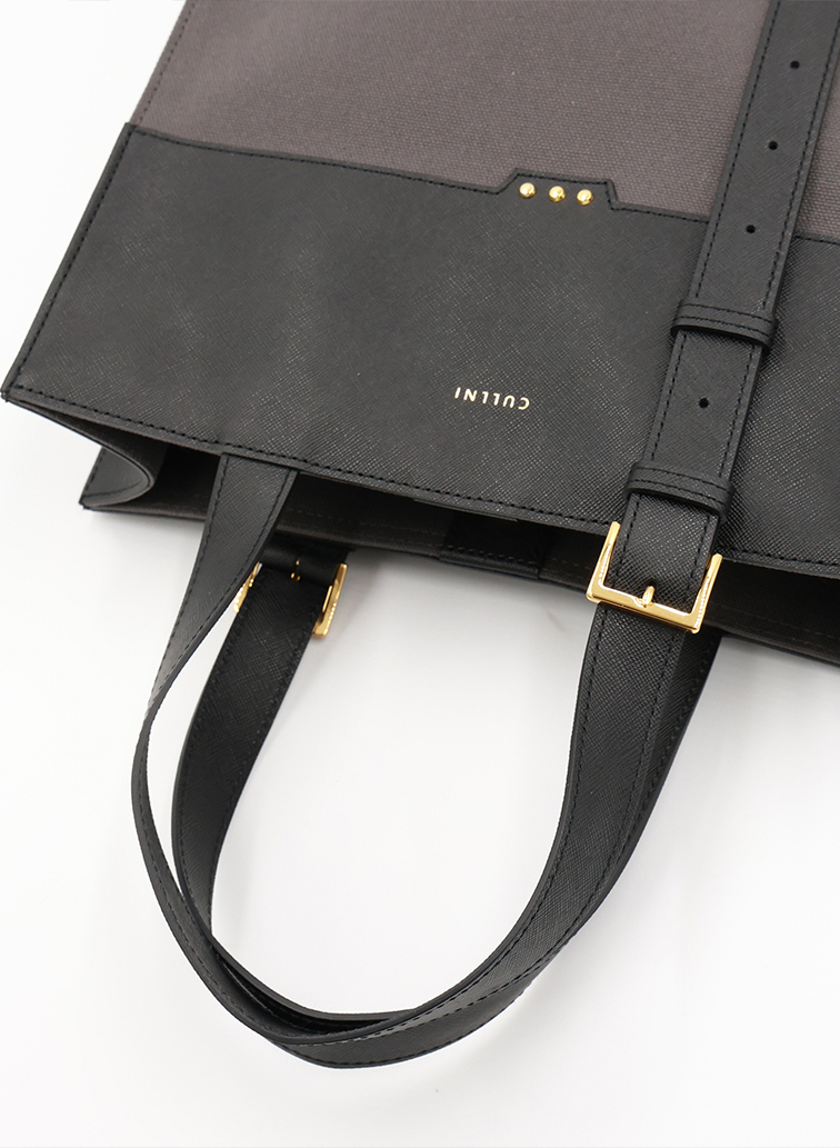 Leather Belt Handle ＆ Canvas Combination Mini Tote Bag 詳細画像 Grey 3