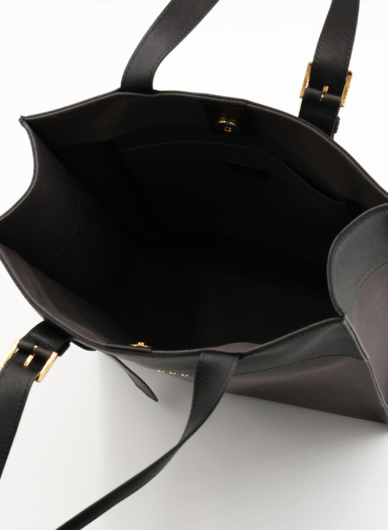 Leather Belt Handle ＆ Canvas Combination Mini Tote Bag 詳細画像 Grey 4