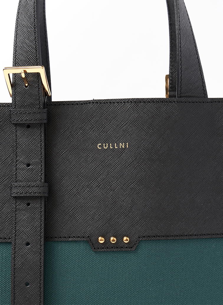 Leather Belt Handle ＆ Canvas Combination Mini Tote Bag 詳細画像 Green 2