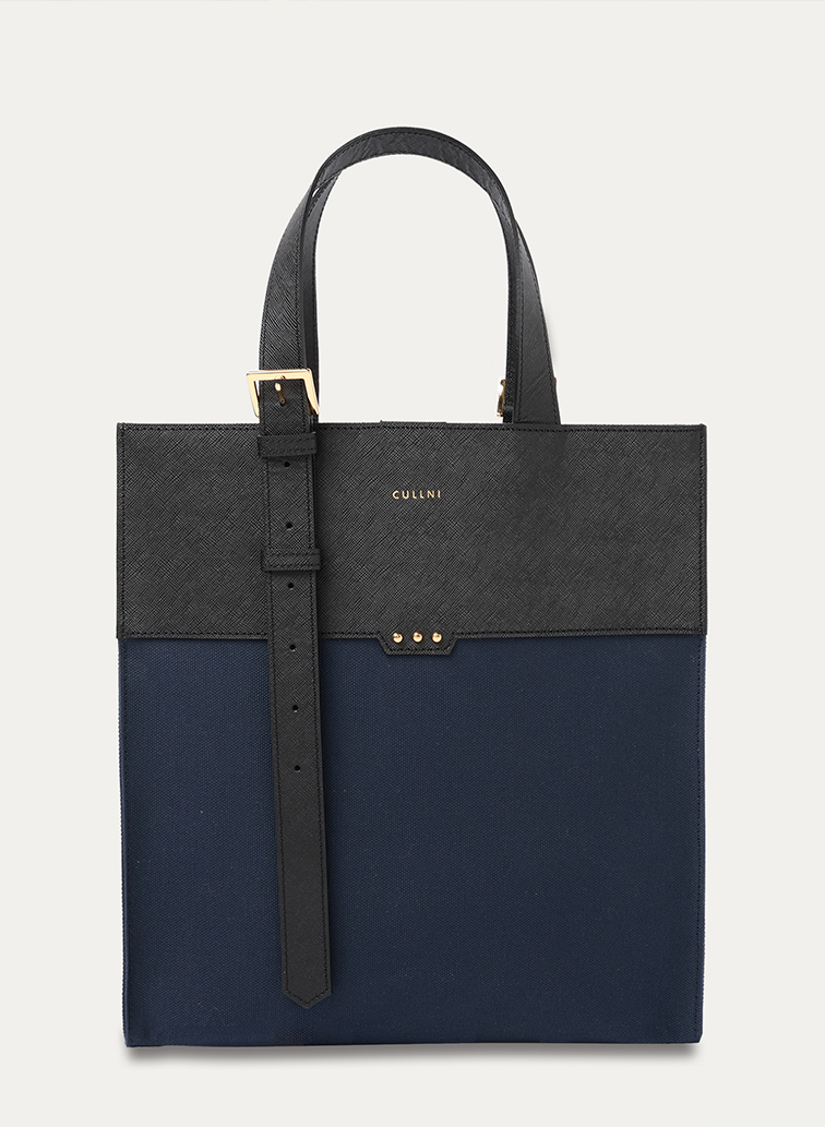 Leather Belt Handle ＆ Canvas Combination Mini Tote Bag 詳細画像 Navy 1