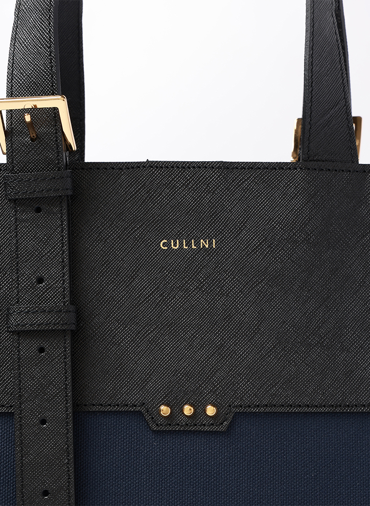 Leather Belt Handle ＆ Canvas Combination Mini Tote Bag 詳細画像 Navy 2