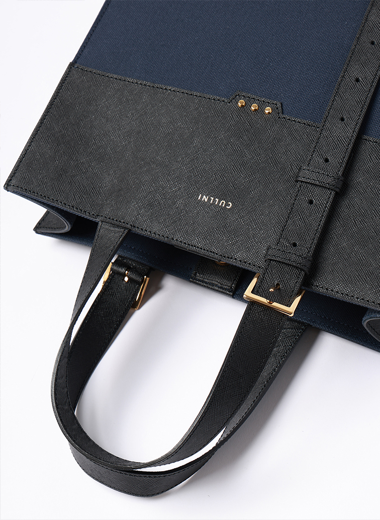 Leather Belt Handle ＆ Canvas Combination Mini Tote Bag 詳細画像 Navy 3
