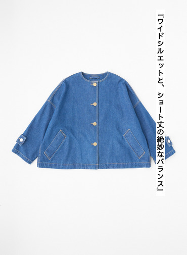 Traditional Weatherwear ノーカラーデニムジャケット 詳細画像 Blue 5