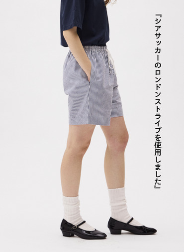 LENO ストライプイージーショーツ 詳細画像 Blue 2