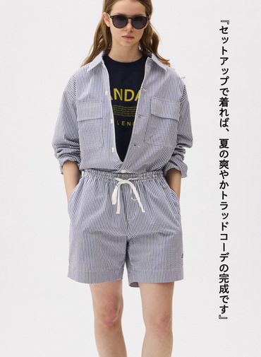 LENO ストライプイージーショーツ 詳細画像 Blue 5