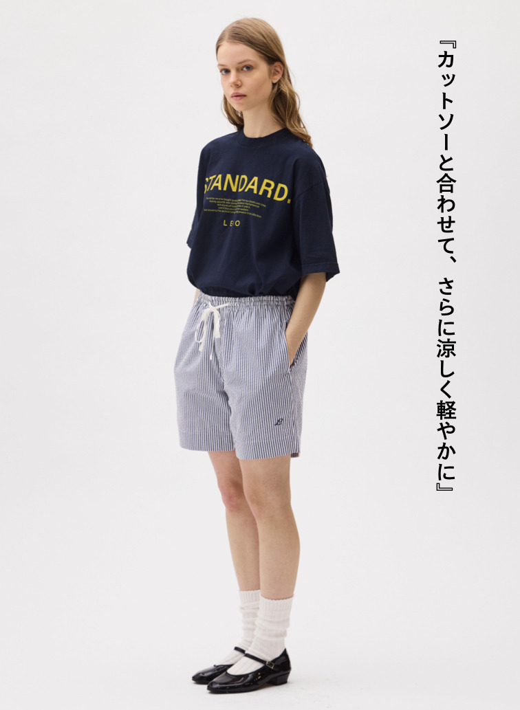 LENO ストライプイージーショーツ 詳細画像 Blue 3