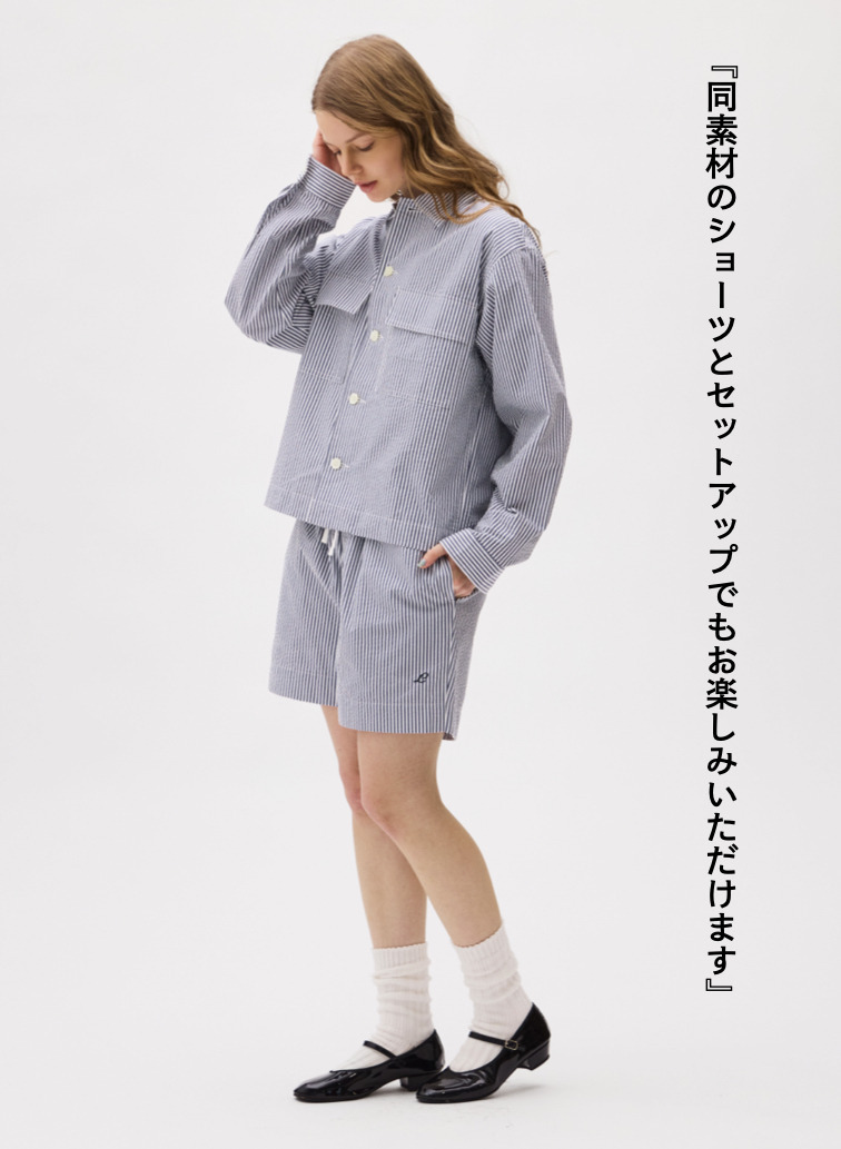 LENO ストライプイージーショーツ 詳細画像 Blue 4