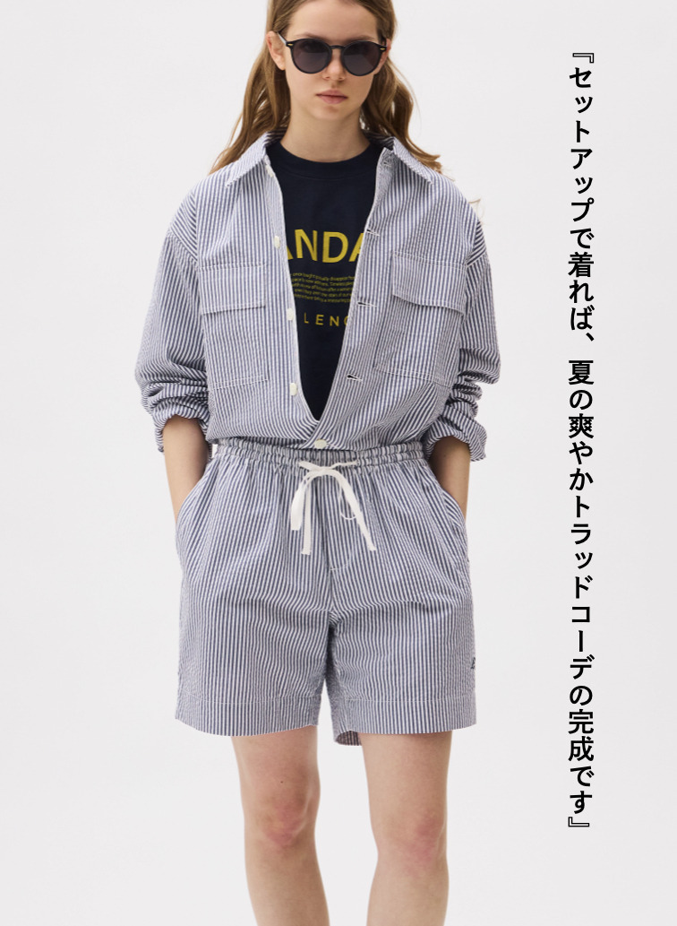 LENO ストライプイージーショーツ 詳細画像 Blue 5