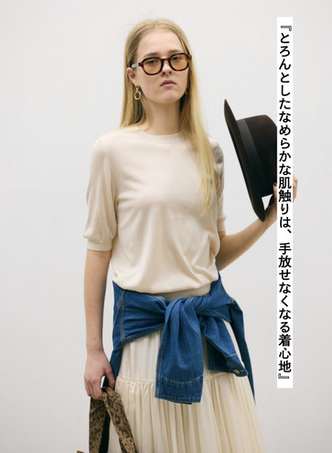 シルク 半袖クルーネックニット 詳細画像 Ecru 2