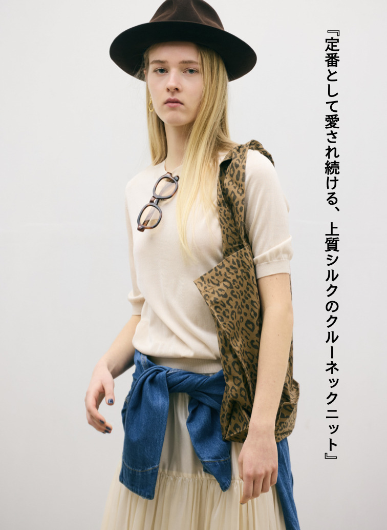 シルク 半袖クルーネックニット 詳細画像 Ecru 1