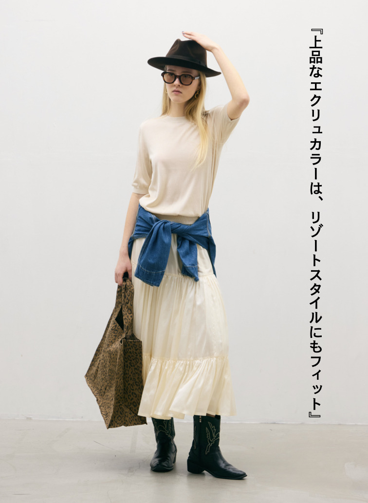 シルク 半袖クルーネックニット 詳細画像 Ecru 5