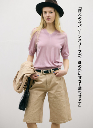 シルク 半袖Vネックニット 詳細画像 Pink 2