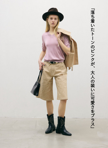 シルク 半袖Vネックニット 詳細画像 Pink 4