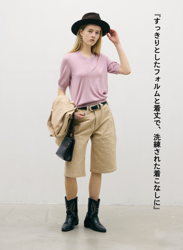 シルク 半袖Vネックニット 詳細画像 Pink 5