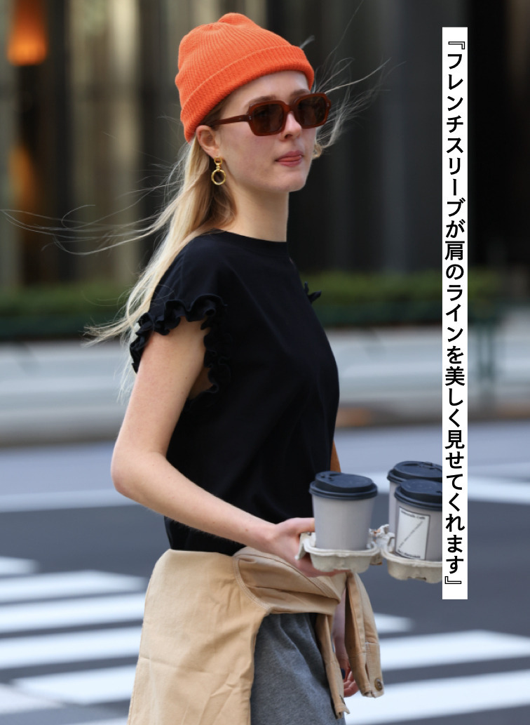 フリルフレンチスリーブ クルーネック 詳細画像 Black 3