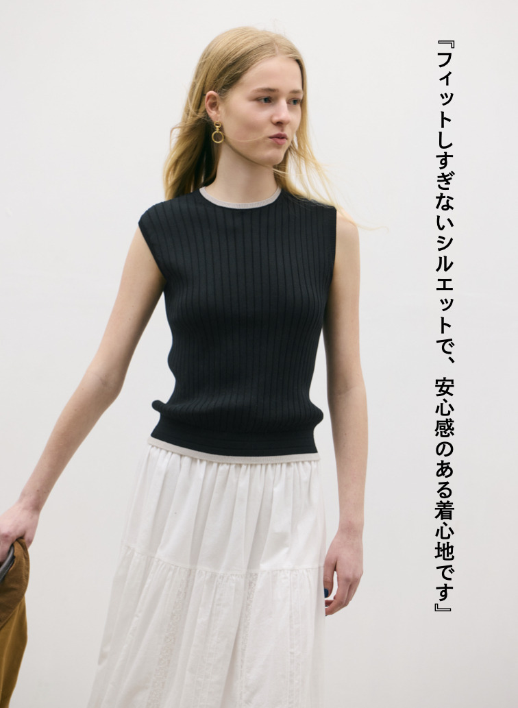 バイカラー ノースリーブニット 詳細画像 Black 2