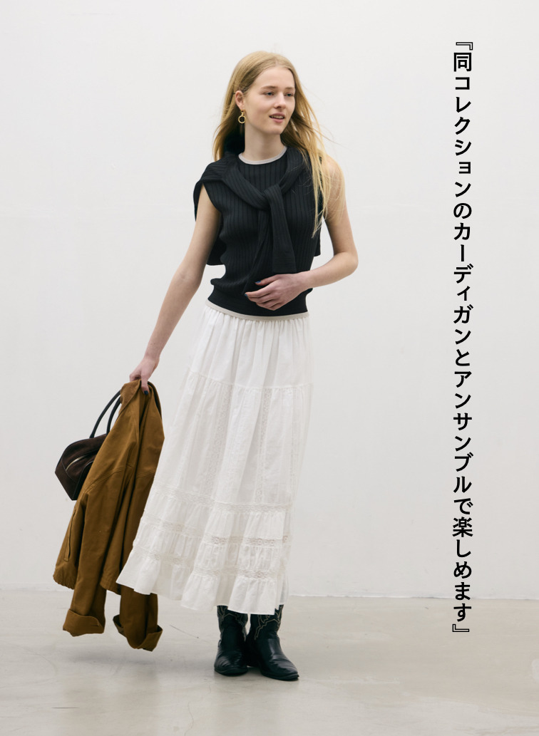 バイカラー ノースリーブニット 詳細画像 Black 4