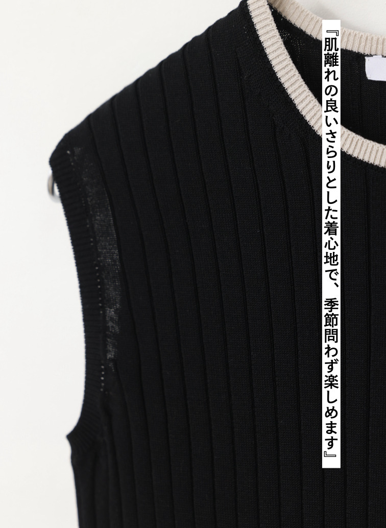 バイカラー ノースリーブニット 詳細画像 Black 8