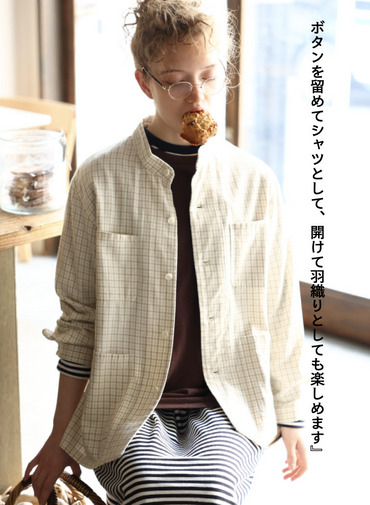 バンドカラーボタンシャツ 詳細画像 Brown 2