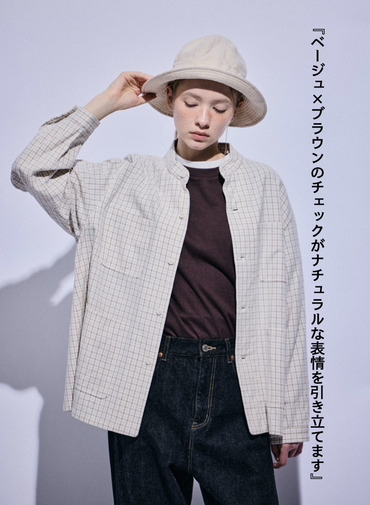 バンドカラーボタンシャツ 詳細画像 Brown 4