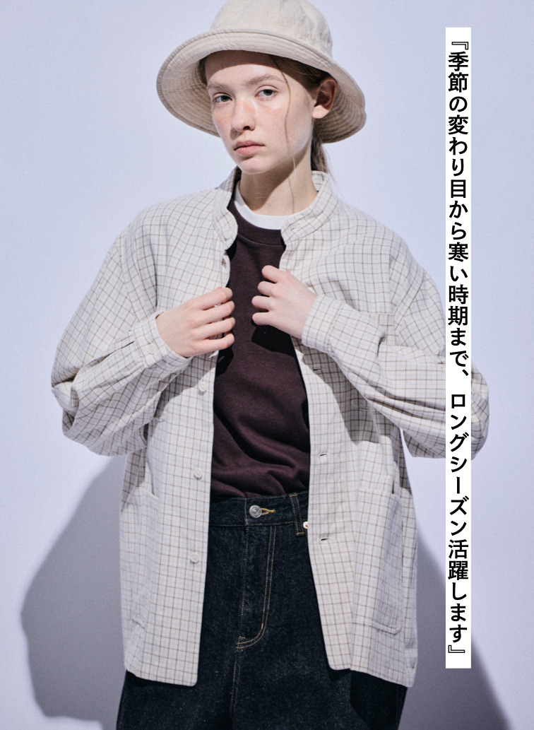 バンドカラーボタンシャツ 詳細画像 Brown 7