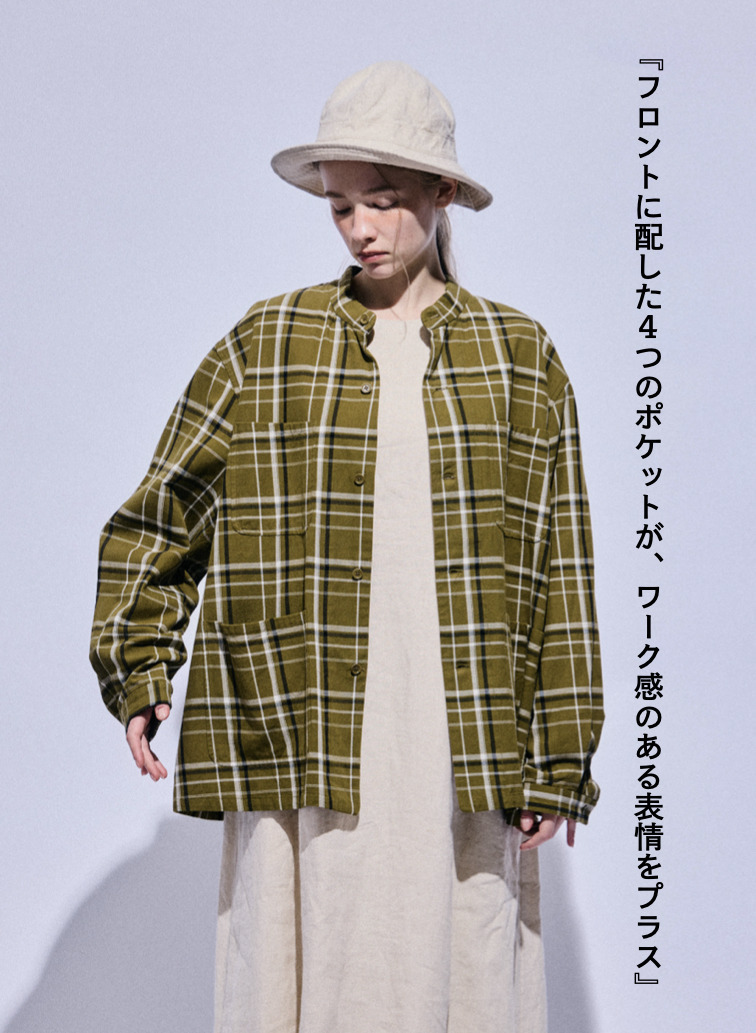 バンドカラーボタンシャツ 詳細画像 Olive 2