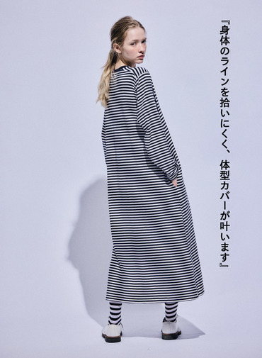 ムラ糸Tシャツ　ロングスリーブワンピース 詳細画像 Navy 7