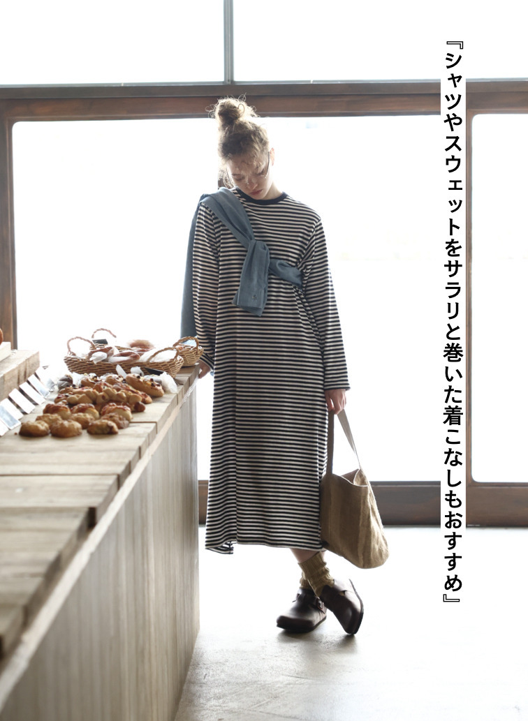 ムラ糸Tシャツ　ロングスリーブワンピース 詳細画像 Navy 3