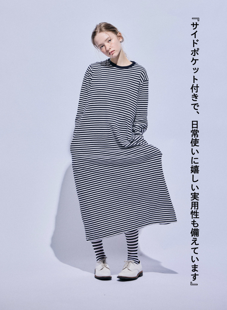 ムラ糸Tシャツ　ロングスリーブワンピース 詳細画像 Navy 6