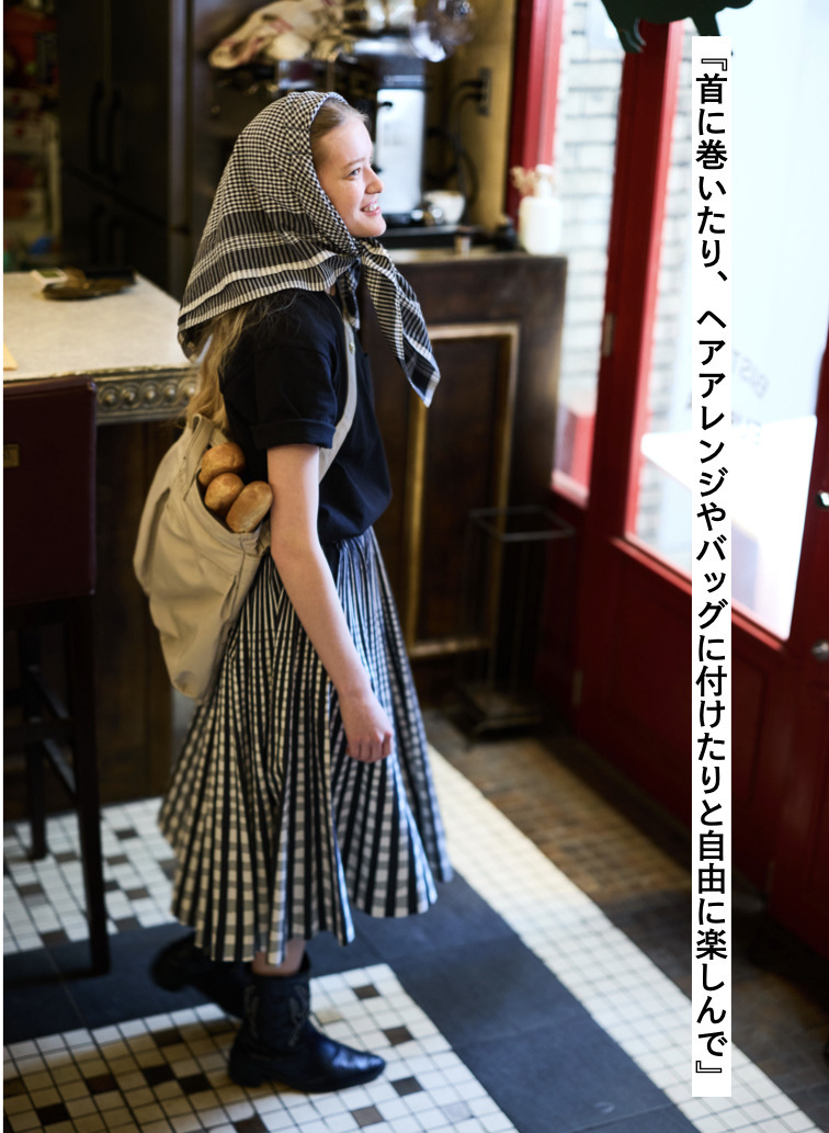 マドラスチェック スカーフ ブラック 詳細画像 Black 3