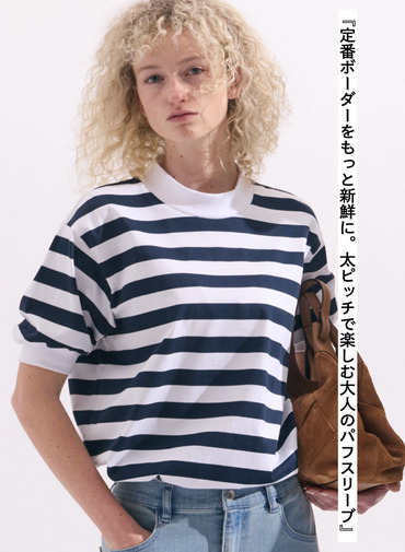 ビッグストライプ パフスリーブTシャツ 詳細画像 Navy 1