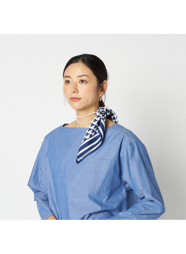 シルクスカーフ Aウェーブプリント 詳細画像 Navy 9