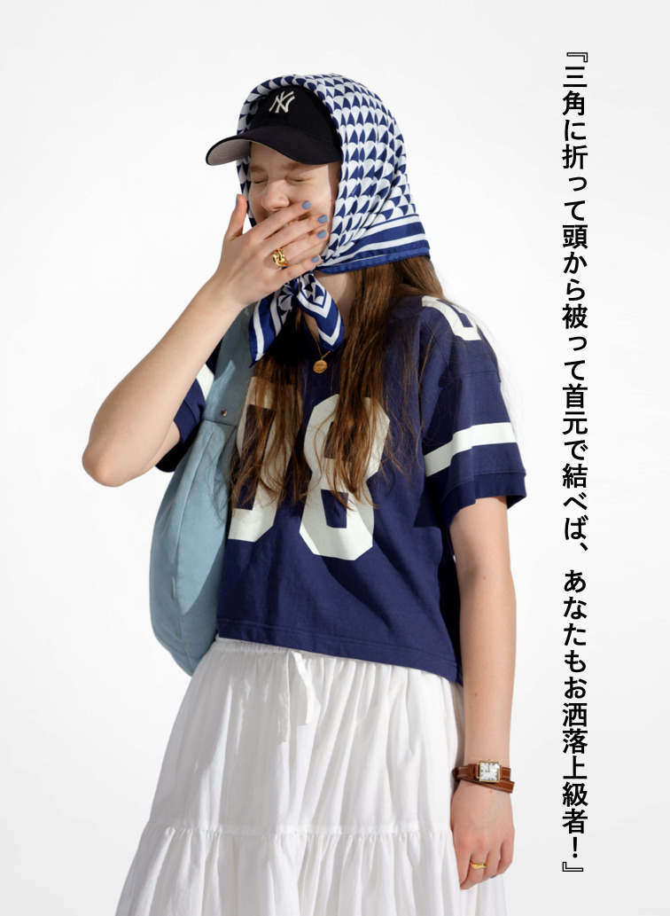 シルクスカーフ Aウェーブプリント 詳細画像 Navy 1