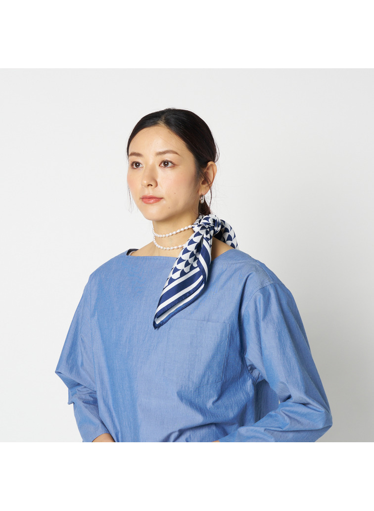 シルクスカーフ Aウェーブプリント 詳細画像 Navy 9