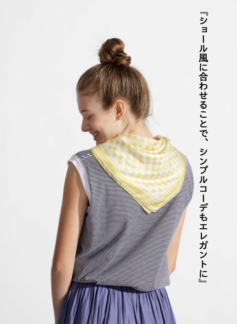 シルクスカーフ Aウェーブプリント 詳細画像 Light Yellow 1