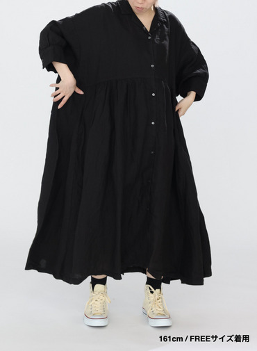 オープンカラードレス / OPEN COLLAR GATHER DRESS 詳細画像 Black 10
