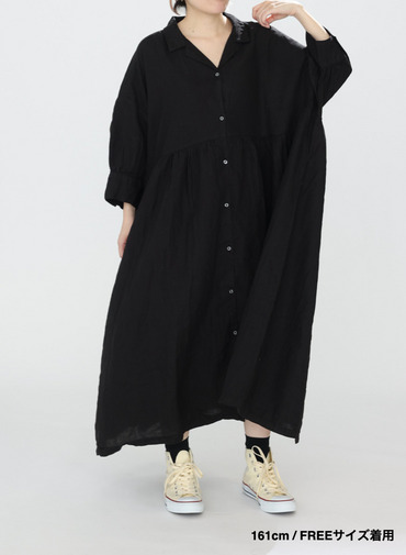 オープンカラードレス / OPEN COLLAR GATHER DRESS 詳細画像 Black 11