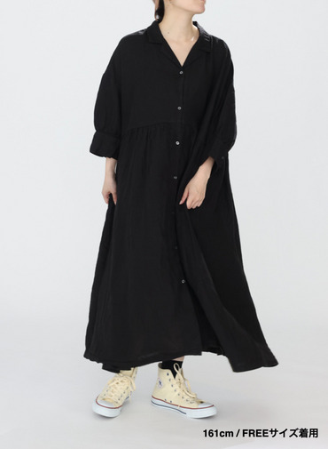 オープンカラードレス / OPEN COLLAR GATHER DRESS 詳細画像 Black 12