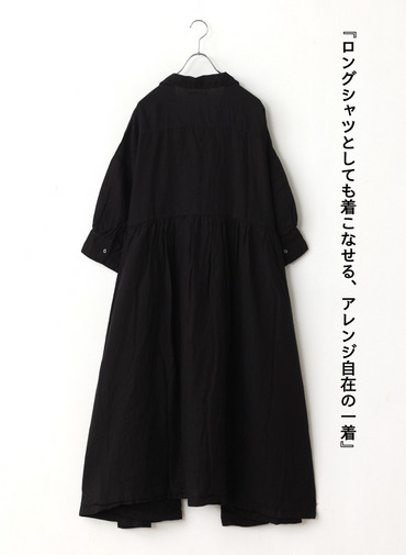 オープンカラードレス / OPEN COLLAR GATHER DRESS 詳細画像 Black 2
