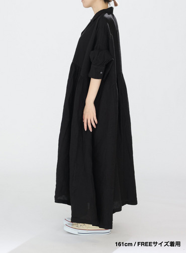 オープンカラードレス / OPEN COLLAR GATHER DRESS 詳細画像 Black 5