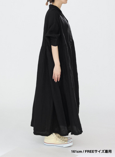 オープンカラードレス / OPEN COLLAR GATHER DRESS 詳細画像 Black 6