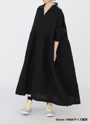 オープンカラードレス / OPEN COLLAR GATHER DRESS 詳細画像 Black 7