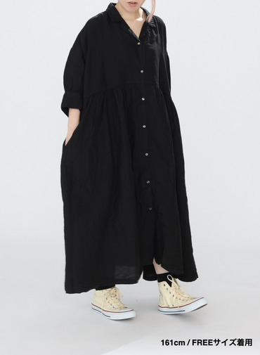 オープンカラードレス / OPEN COLLAR GATHER DRESS 詳細画像 Black 8