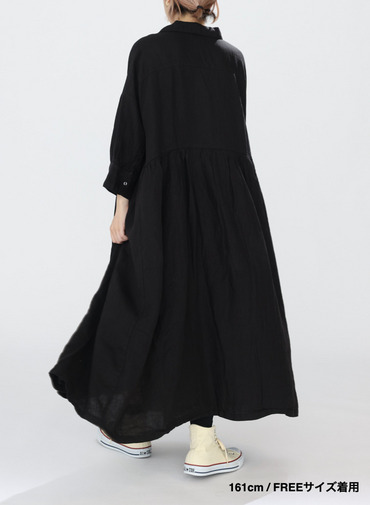 オープンカラードレス / OPEN COLLAR GATHER DRESS 詳細画像 Black 9