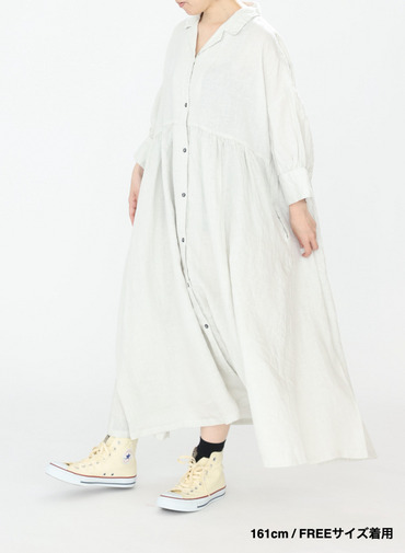 オープンカラードレス / OPEN COLLAR GATHER DRESS 詳細画像 White 10