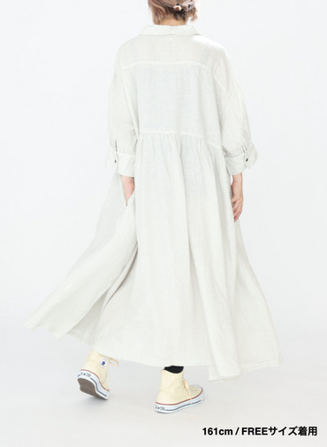 オープンカラードレス / OPEN COLLAR GATHER DRESS 詳細画像 White 12